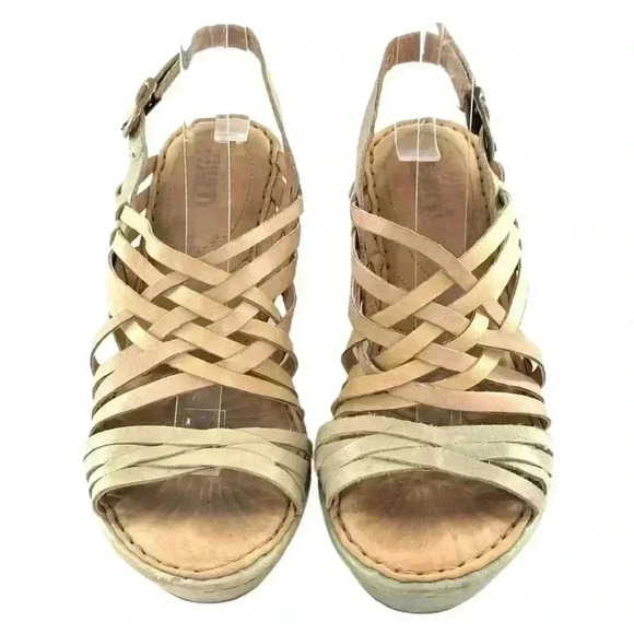 Born womens sandals size 8 green tan leather platform wedges - Picture 4 of 15